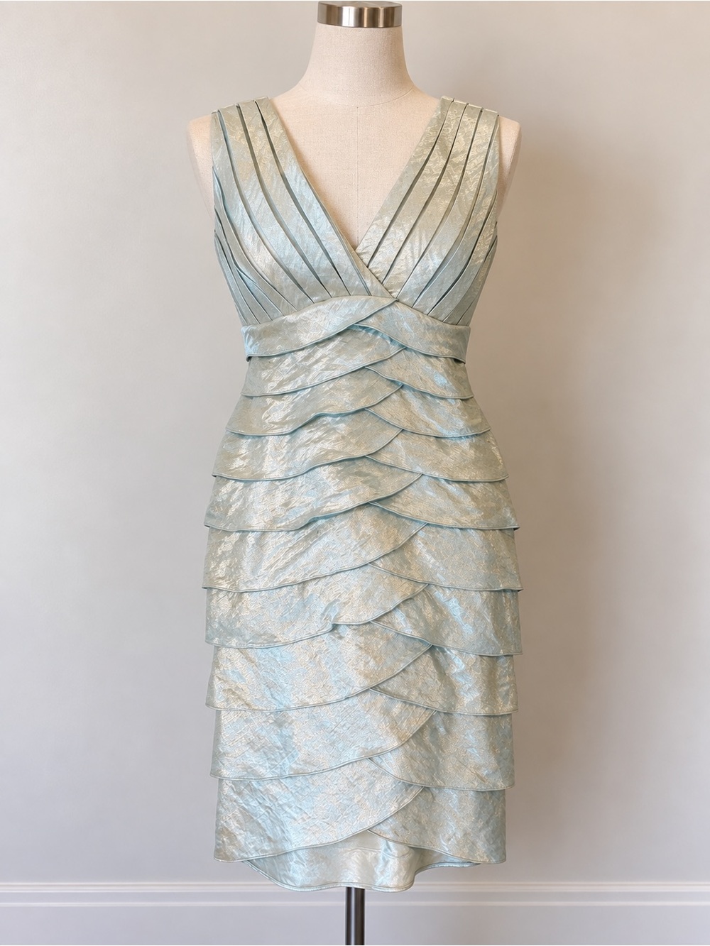 Adrianna papa metallic sage green cocktail dress